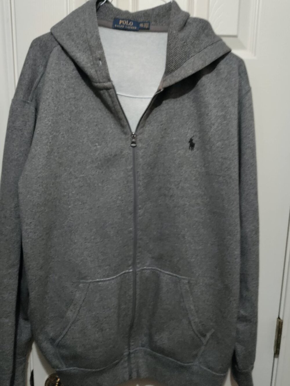Polo Ralph Lauren Hoodie Mens 2XL Gray Full Zip Fleece Pony Logo Sherpa Lined